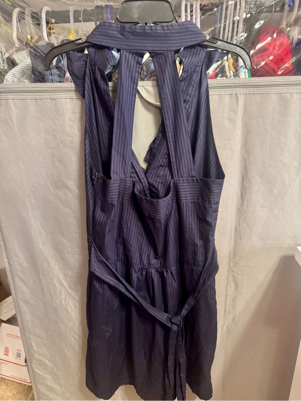 Navy Ruffle Halter Dress - Picture 2 of 4